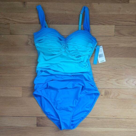 Bleu By Rod Beattie Shirred Underwire One-piece Swimsuit - Surf Bleu Size 10 - Picture 4 of 13